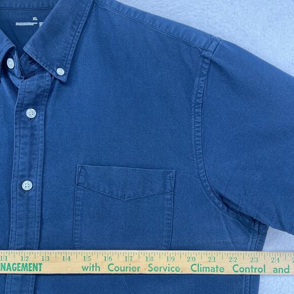 MUJI Shirt Mens XL Washed Oxford Cotton Button Down Short Sleeve Blue - Picture 11 of 13